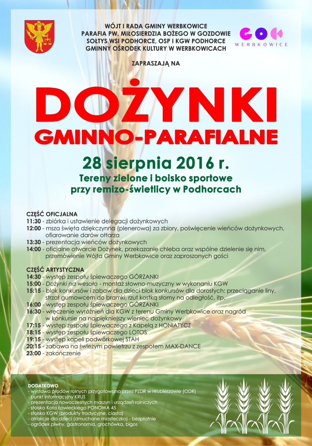 Zaproszenie na Dożynki gminno-parafialne 2016 w Podhorcach