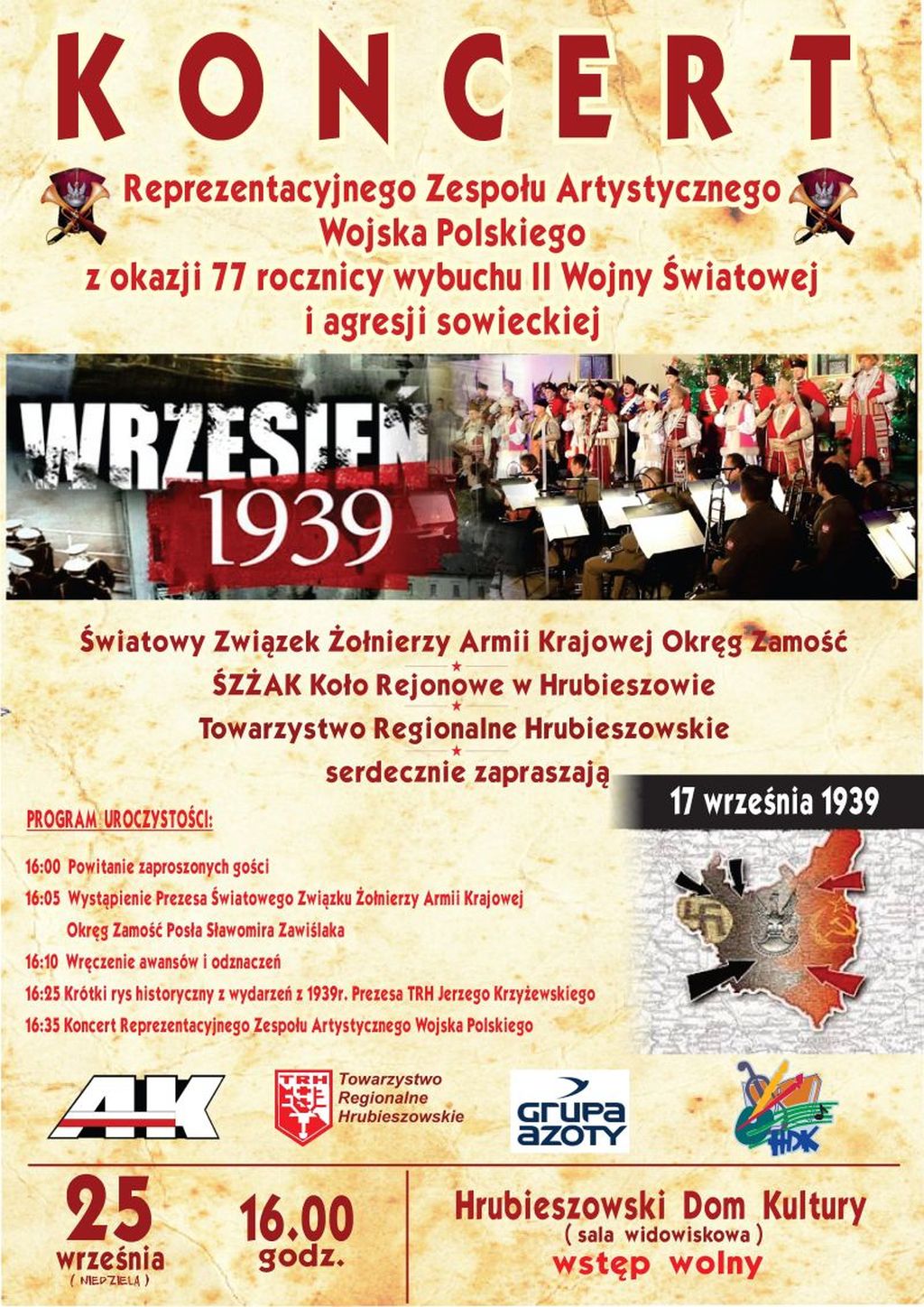 Zaproszenie na koncert Reprezentacyjnego Zespołu Artystycznego Wojska Polskiego