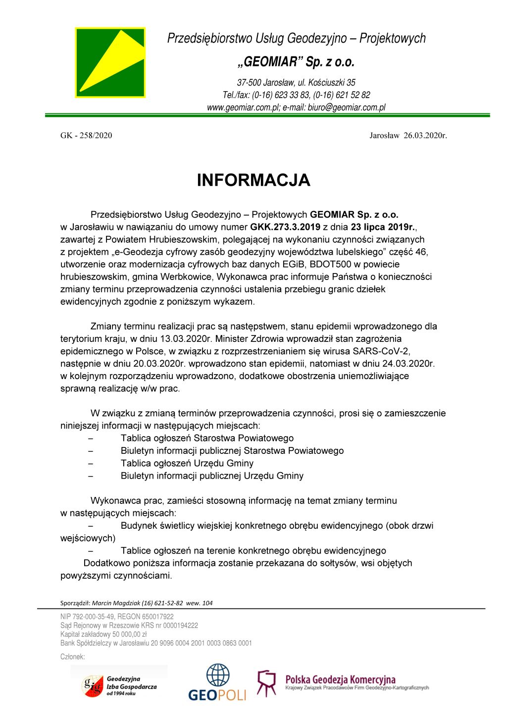 Informacja „e-Geodezja cyfrowy zasób geodezyjny województwa lubelskiego”