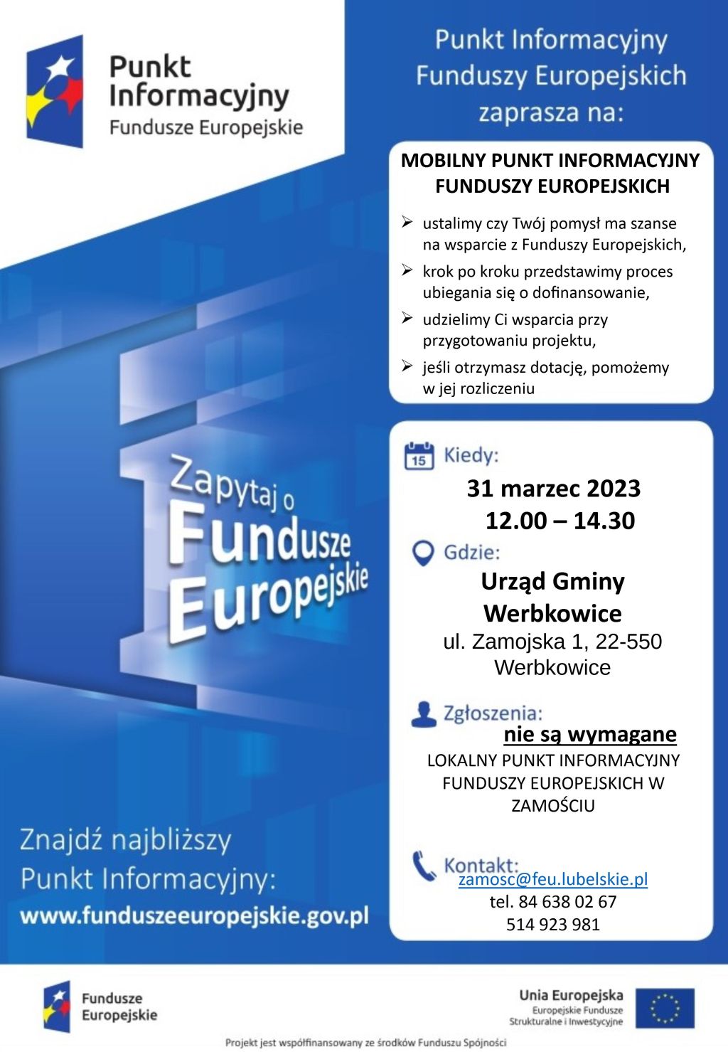 Mobilny Punkt Informacyjny o Funduszach Europejskich w Urzędzie Gminy Werbkowice 31 marca 2023