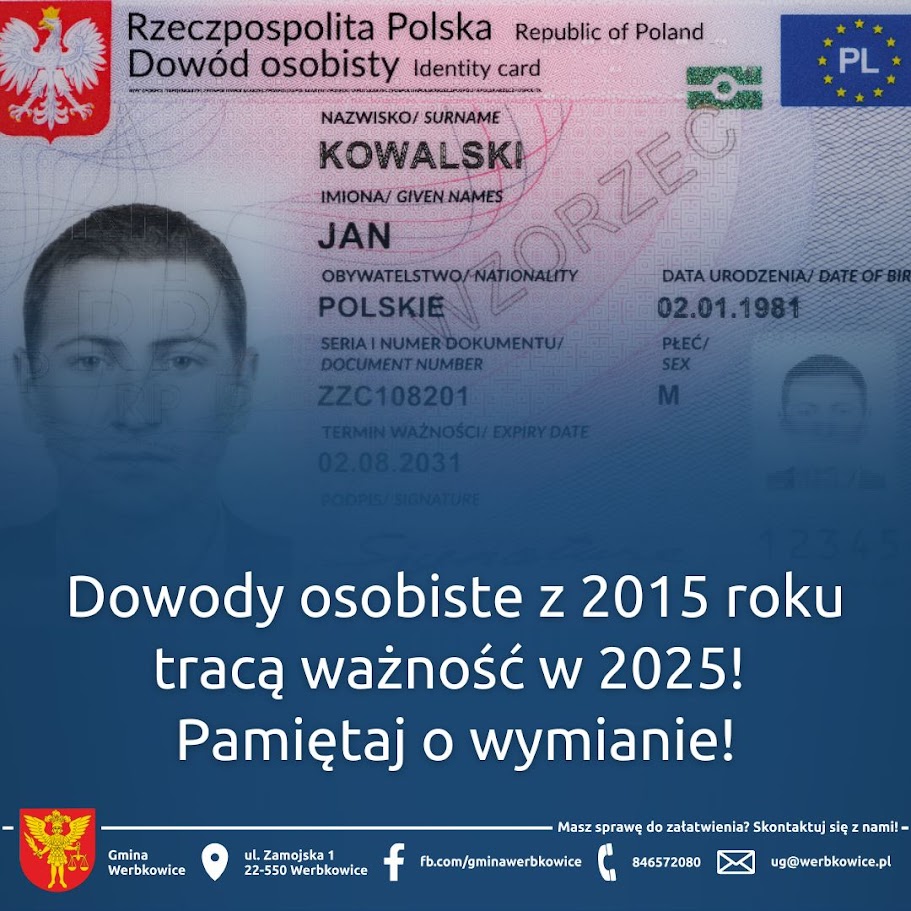 Uwaga! W 2025 r. wygasa ważność dowodów osobistych wydanych w 2015 roku
