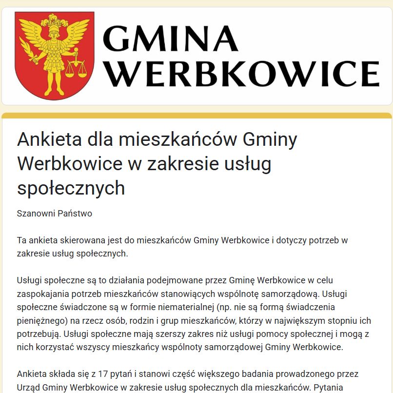 Ankieta dla mieszkańców Gminy Werbkowice w zakresie usług społecznych